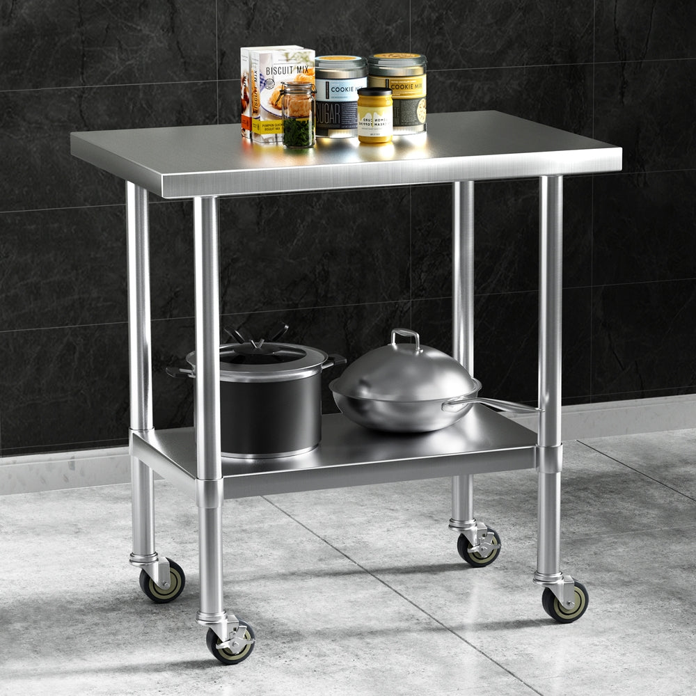 Cefito Stainless Steel Kitchen Benches Work Bench Wheels 91X61CM 430 Cefito