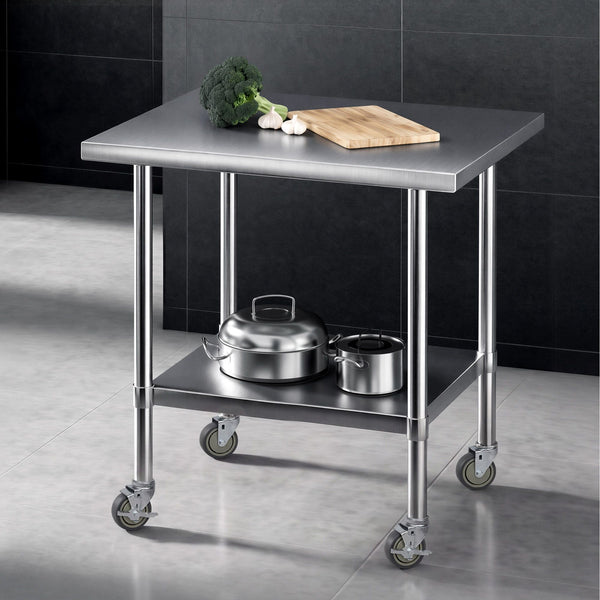 Cefito 914x762mm Stainless Steel Kitchen Bench w/ Splashback Work Table Prep Bench Commercial 430 Awezingly