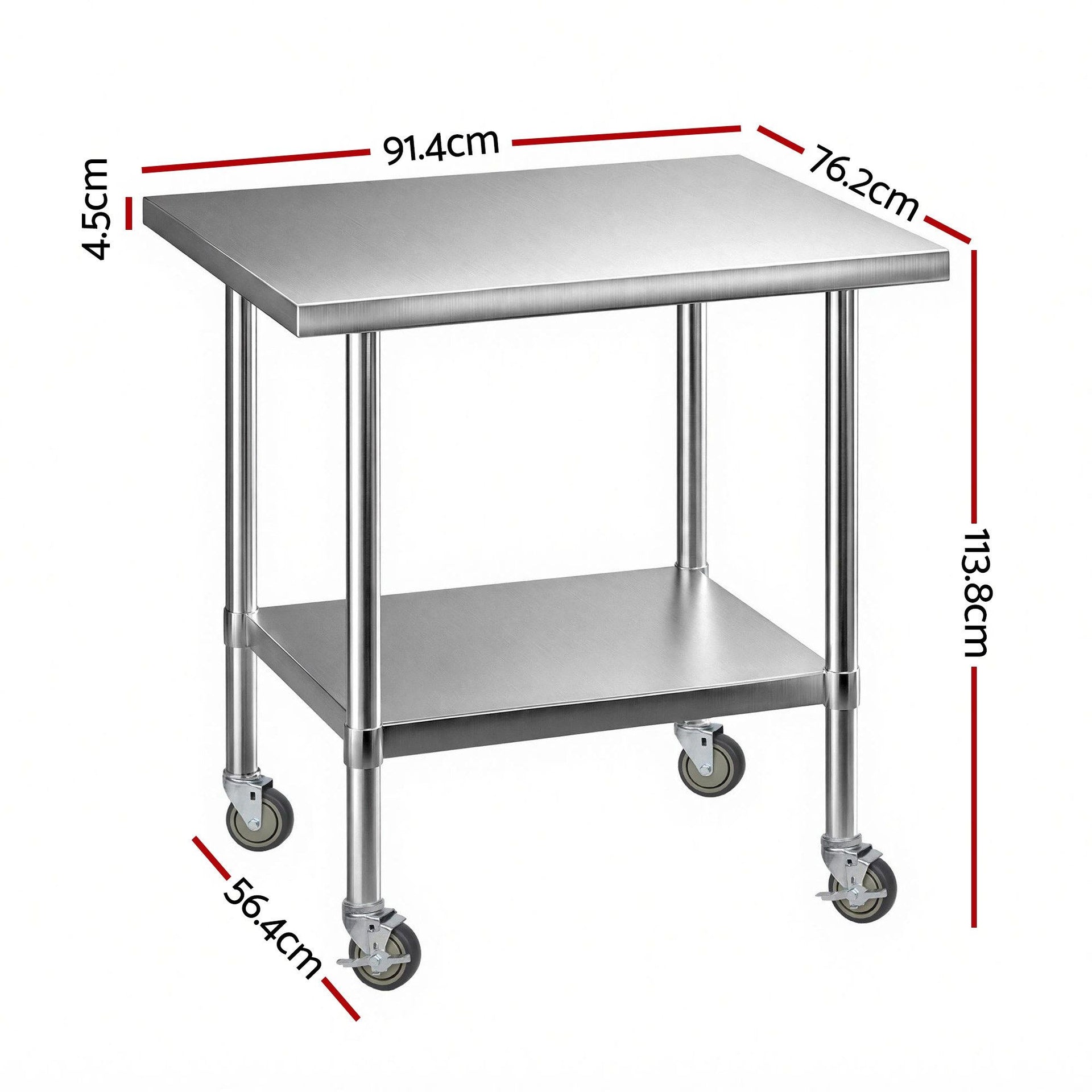 Cefito 914x762mm Stainless Steel Kitchen Bench w/ Splashback Work Table Prep Bench Commercial 430 Awezingly