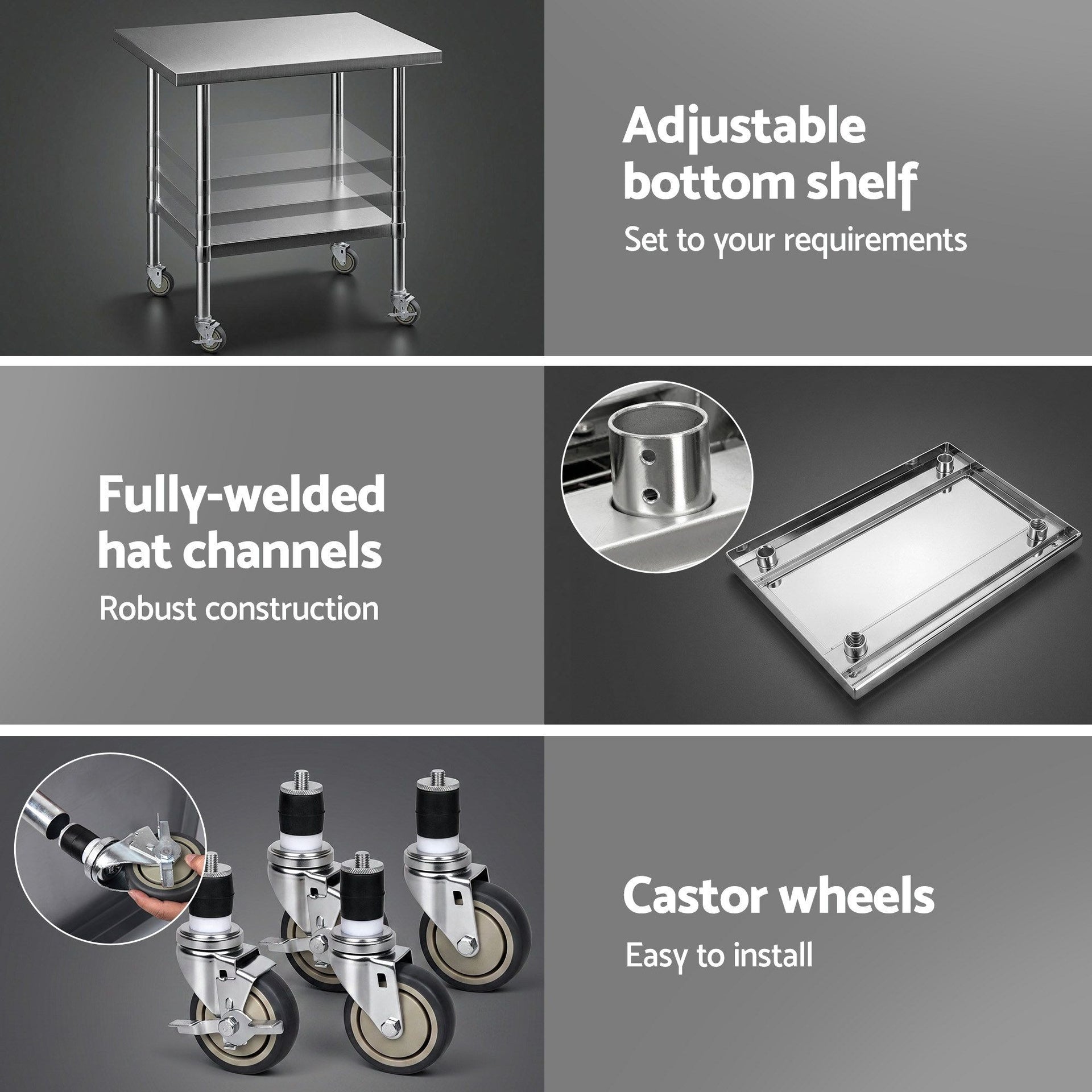 Cefito 914x762mm Stainless Steel Kitchen Bench w/ Splashback Work Table Prep Bench Commercial 430 Awezingly