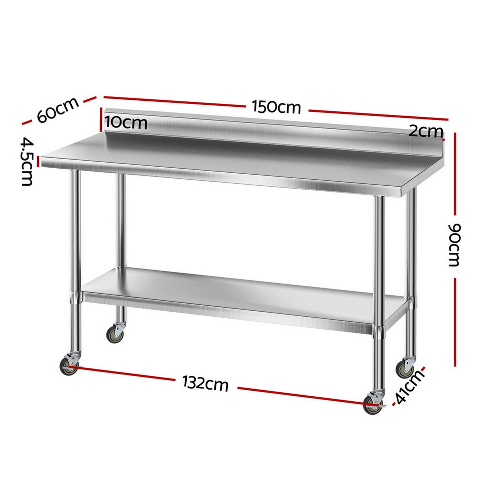 Cefito Stainless Steel Kitchen Bench w/ Splashback 1500x600MM 430 Awezingly