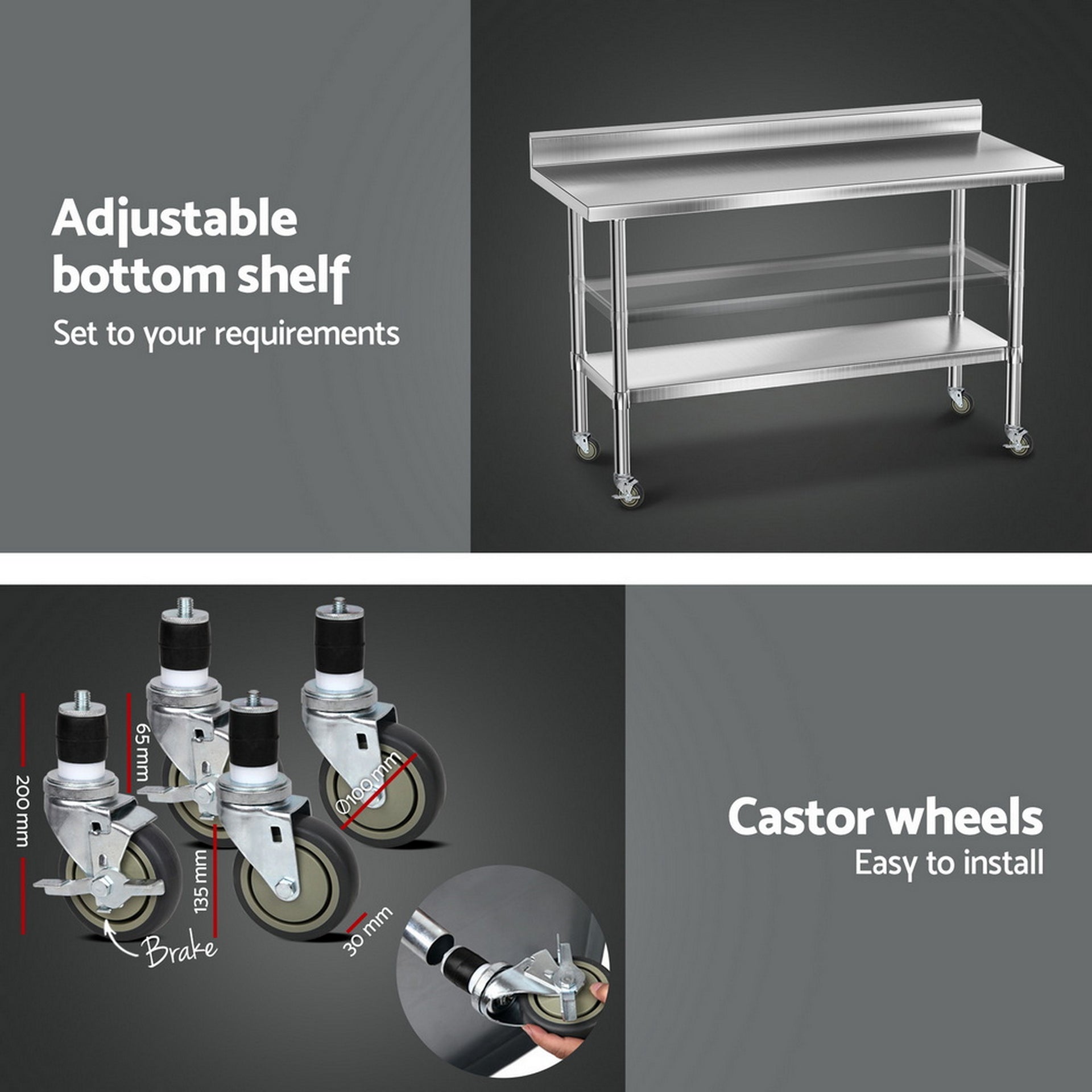Cefito Stainless Steel Kitchen Bench w/ Splashback 1500x600MM 430 Awezingly