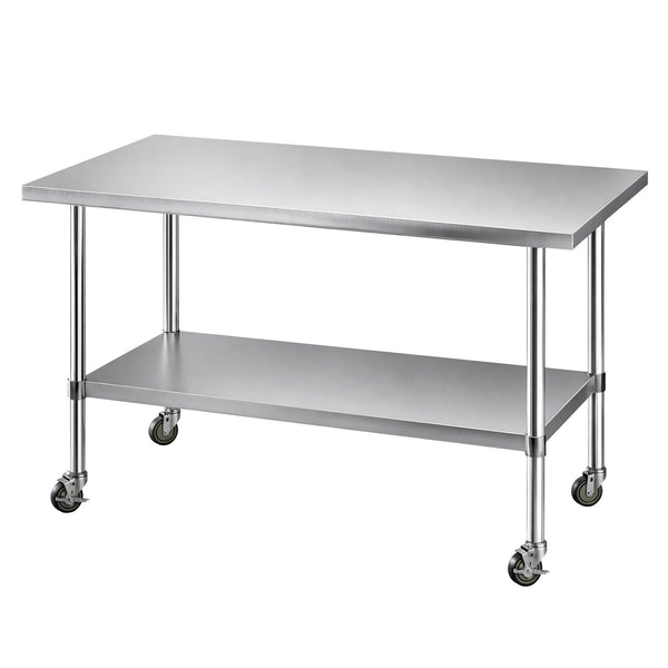 Cefito 1524x762mm Stainless Steel Kitchen Bench w/ Splashback Work Table Prep Bench Commercial 430 Awezingly