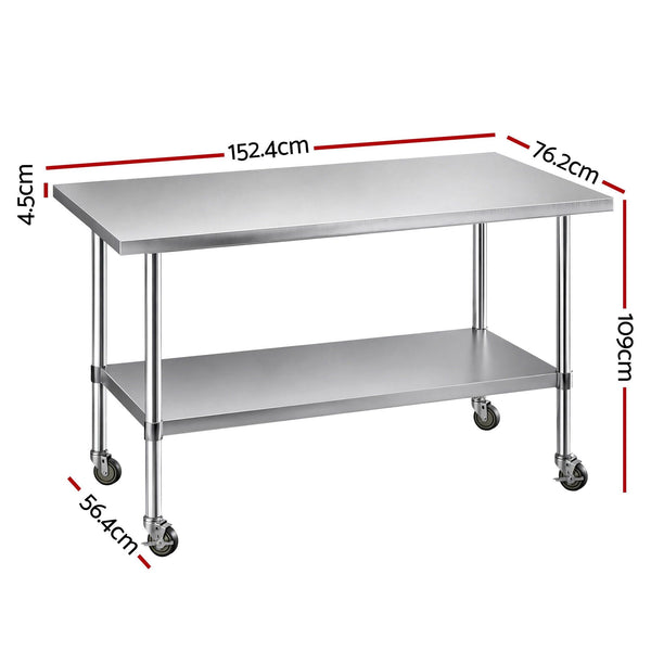 Cefito 1524x762mm Stainless Steel Kitchen Bench w/ Splashback Work Table Prep Bench Commercial 430 Awezingly