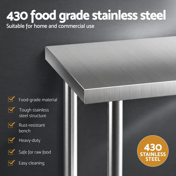 Cefito 1524x762mm Stainless Steel Kitchen Bench w/ Splashback Work Table Prep Bench Commercial 430 Cefito