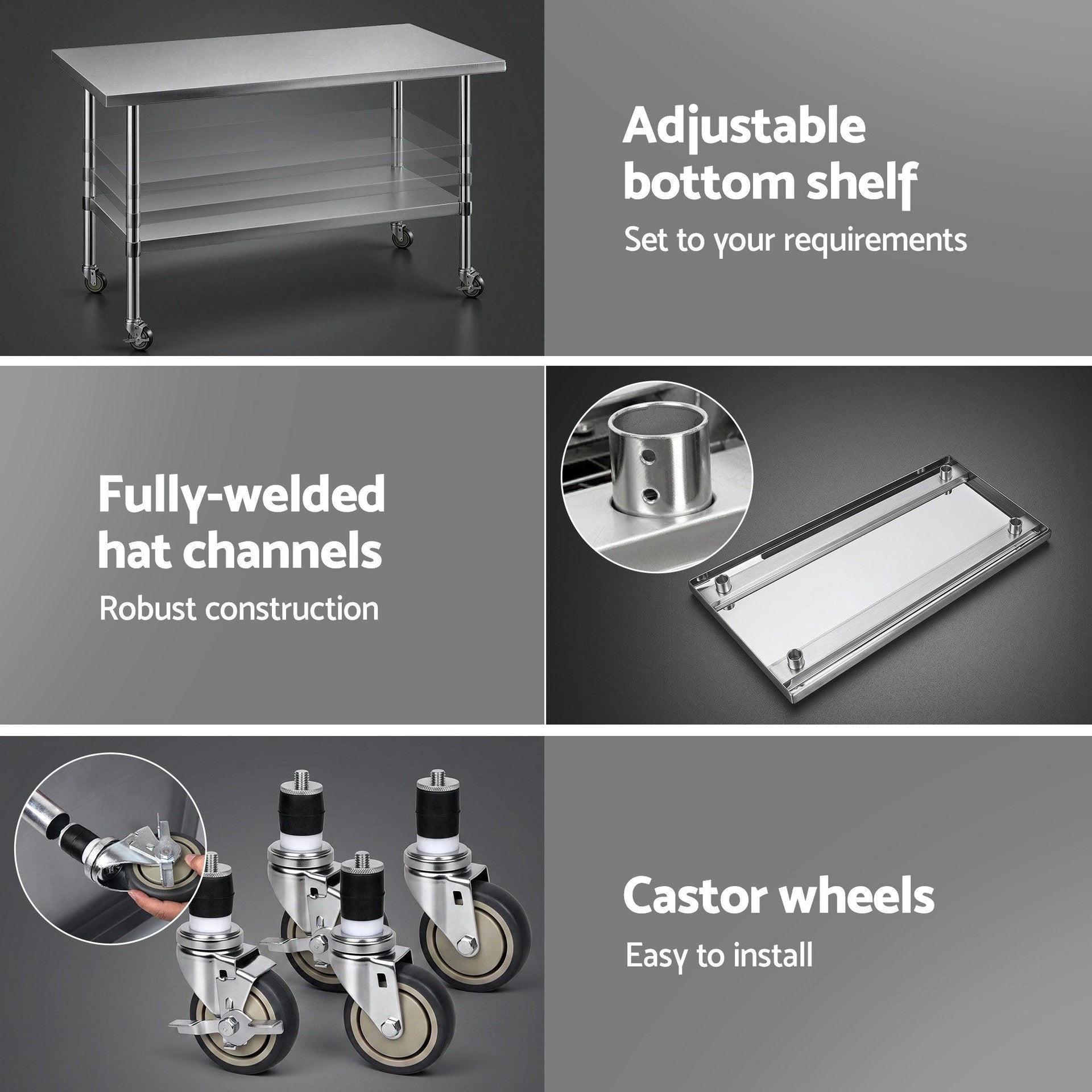 Cefito 1524x762mm Stainless Steel Kitchen Bench w/ Splashback Work Table Prep Bench Commercial 430 Cefito