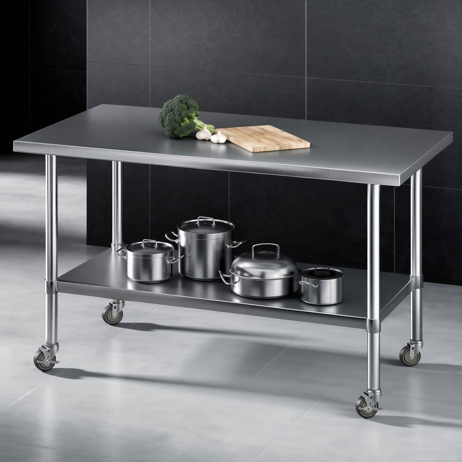 Cefito 1524x762mm Stainless Steel Kitchen Bench w/ Splashback Work Table Prep Bench Commercial 430 Cefito