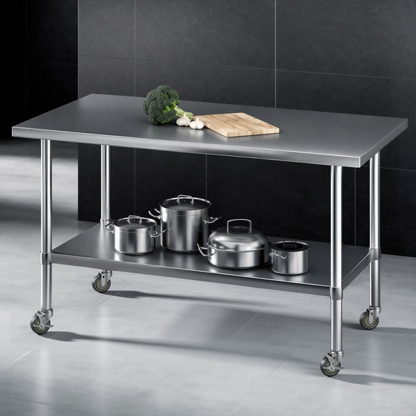 Cefito 1524x762mm Stainless Steel Kitchen Bench w/ Splashback Work Table Prep Bench Commercial 430 Cefito