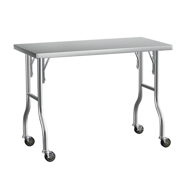 Cefito Stainless Steel Kitchen Benches Work Bench Wheels 122X61CM 430 Cefito