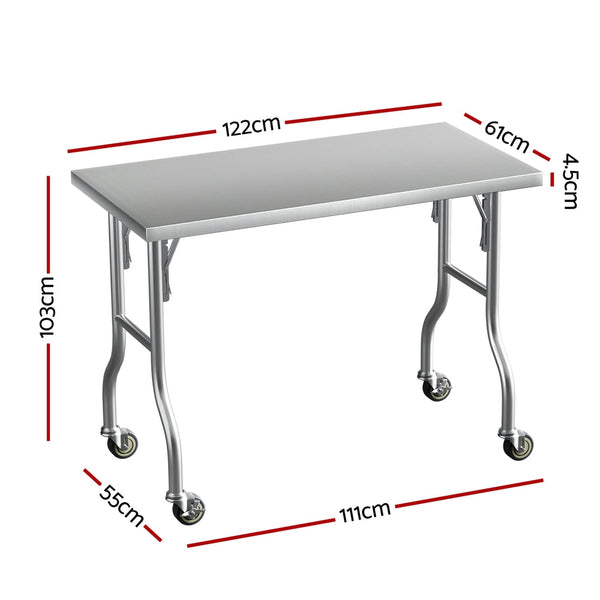 Cefito Stainless Steel Kitchen Benches Work Bench Wheels 122X61CM 430 Cefito