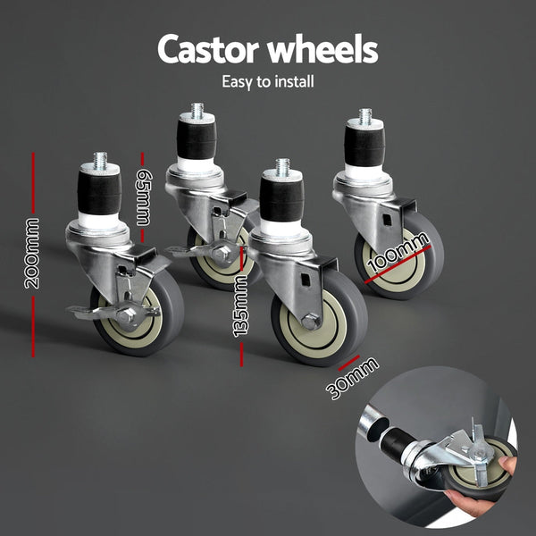 Cefito Stainless Steel Kitchen Benches Work Bench Wheels 122X61CM 430 Cefito