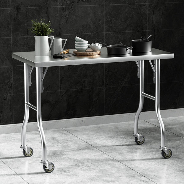 Cefito Stainless Steel Kitchen Benches Work Bench Wheels 122X61CM 430 Cefito