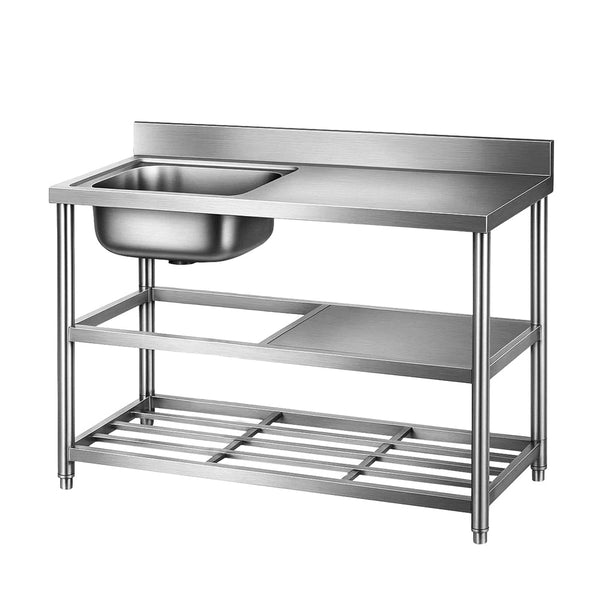 Cefito Stainless Steel Kitchen Bench Work Table with Sink Splashback 120cm Awezingly