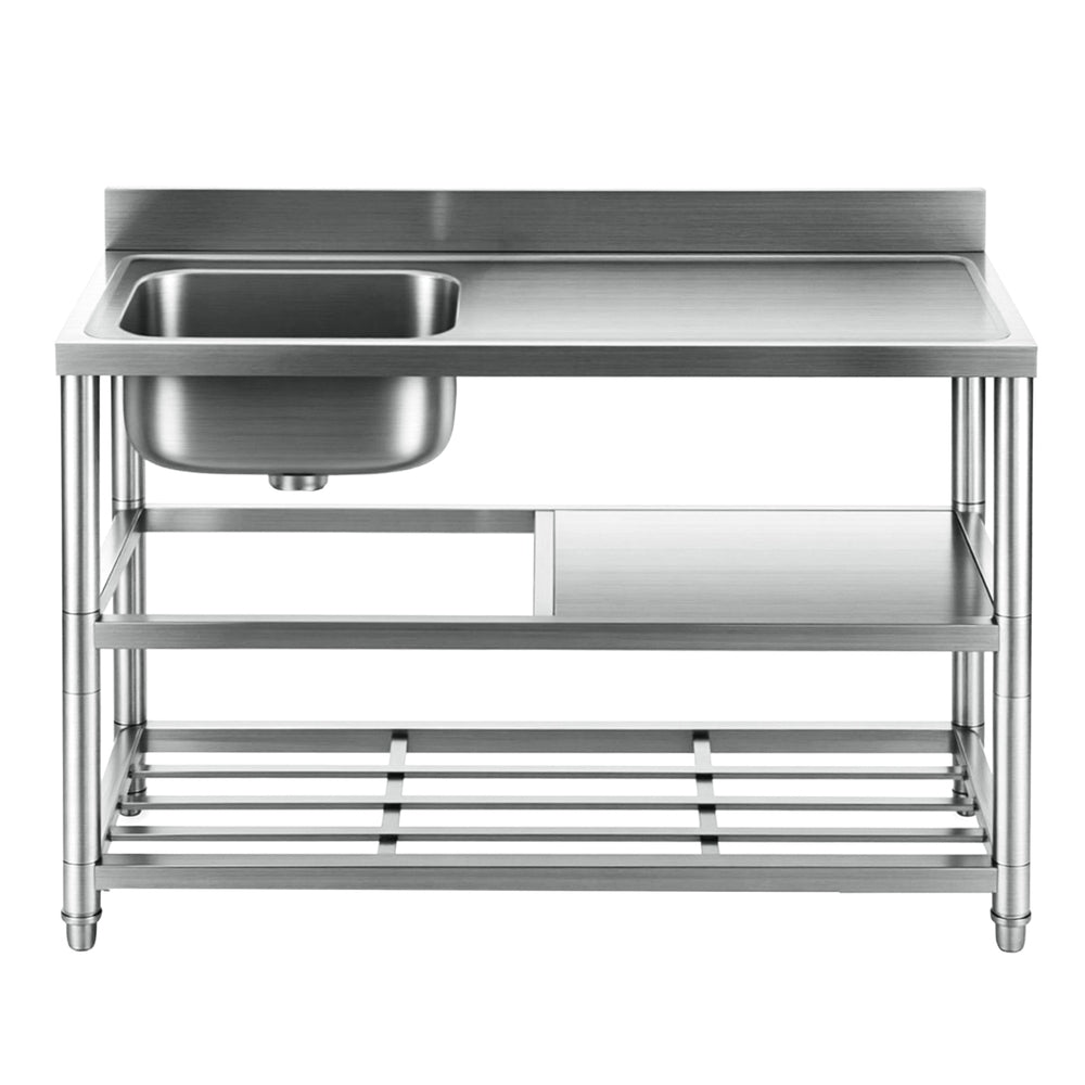 Cefito Stainless Steel Kitchen Bench Work Table with Sink Splashback 120cm Awezingly