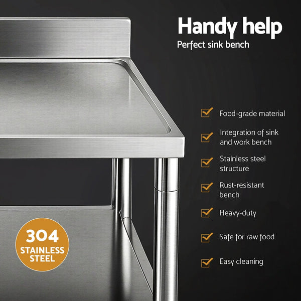 Cefito Stainless Steel Kitchen Bench Work Table with Sink Splashback 120cm Awezingly