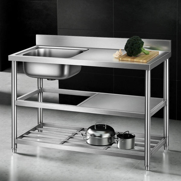 Cefito Stainless Steel Kitchen Bench Work Table with Sink Splashback 120cm Awezingly