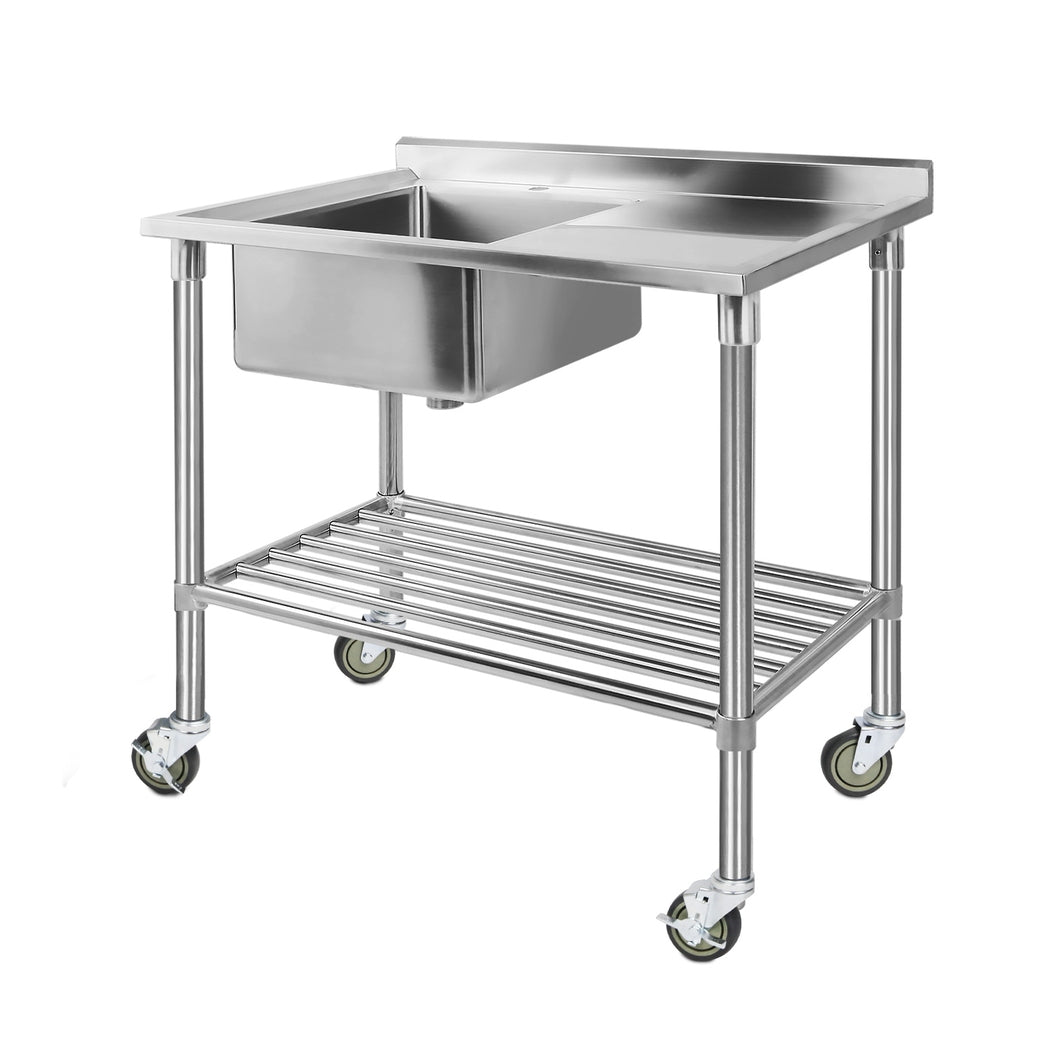 Cefito Stainless Steel Sink Bench Kitchen Work Benches Bowl Wheels 304 Cefito