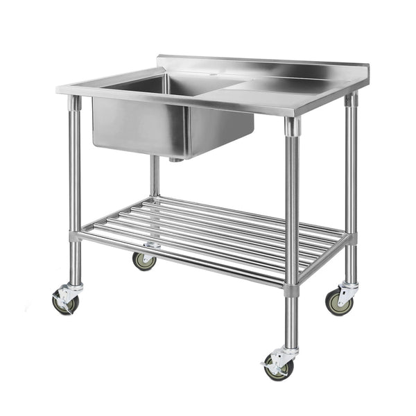 Cefito Stainless Steel Sink Bench Kitchen Work Benches Bowl Wheels 304 Cefito