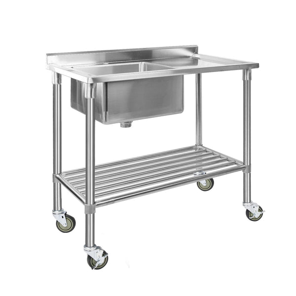 Cefito Stainless Steel Sink Bench Kitchen Work Benches Bowl Wheels 304 Cefito