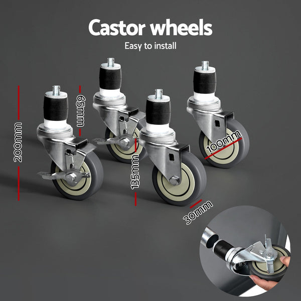 Cefito Stainless Steel Sink Bench Kitchen Work Benches Bowl Wheels 304 Cefito