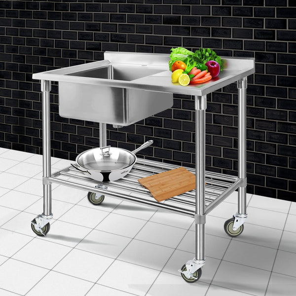 Cefito Stainless Steel Sink Bench Kitchen Work Benches Bowl Wheels 304 Cefito