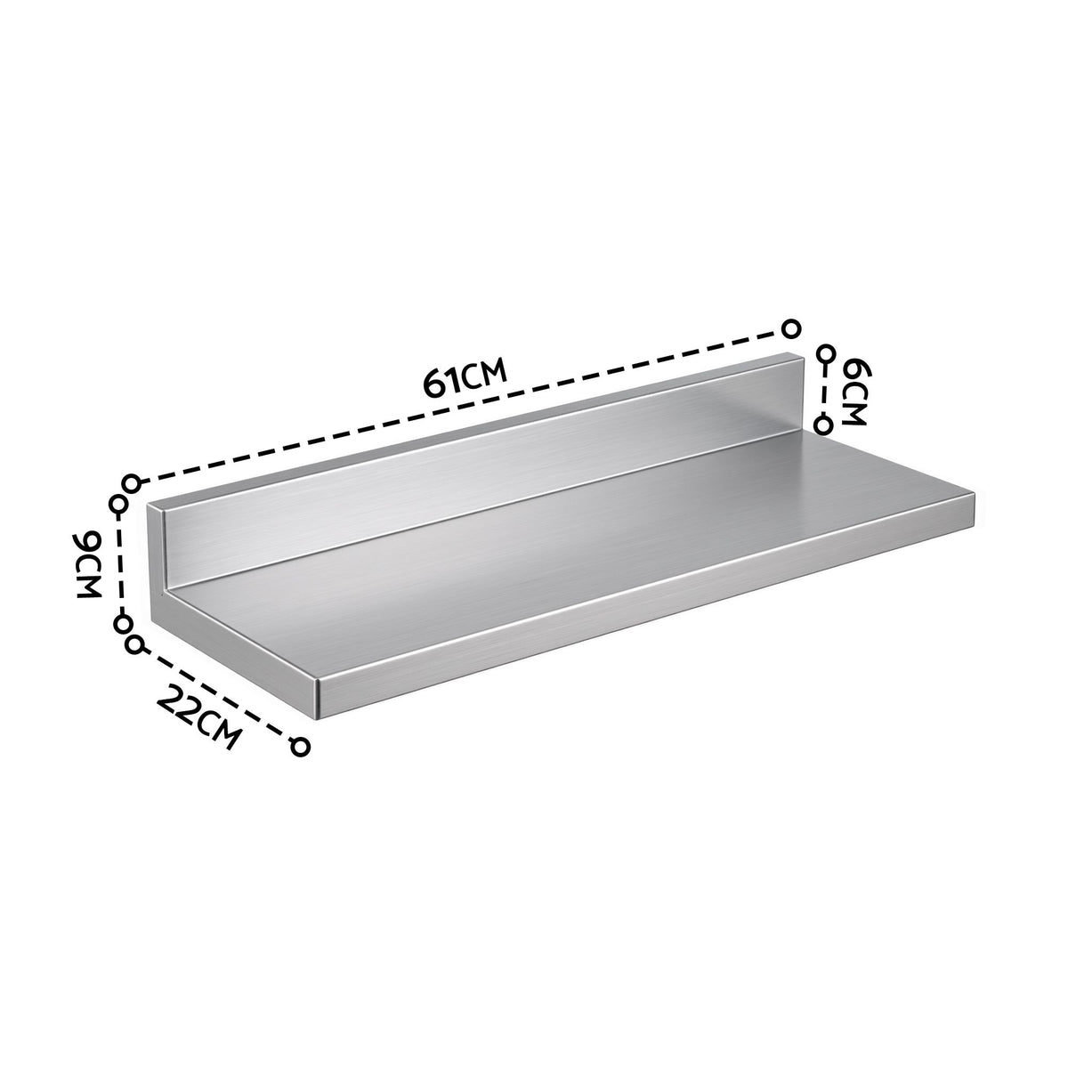 Cefito 610 x 220mm 430 Stainless Steel L-Shaped Kitchen Wall Shelf Awezingly