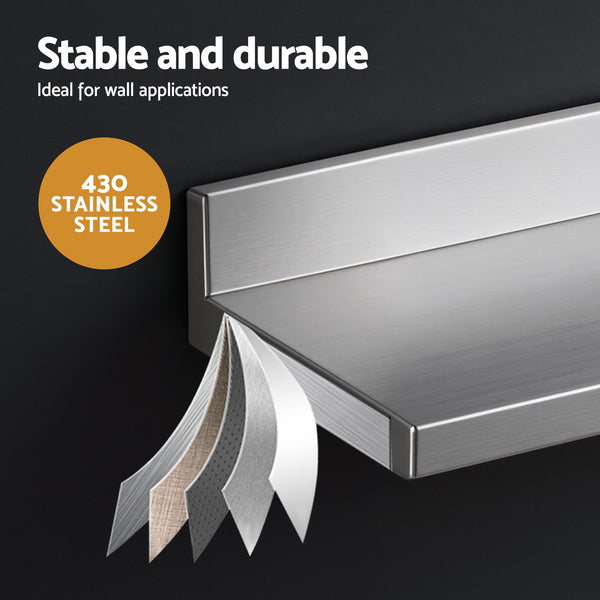Cefito 610 x 220mm 430 Stainless Steel L-Shaped Kitchen Wall Shelf Awezingly