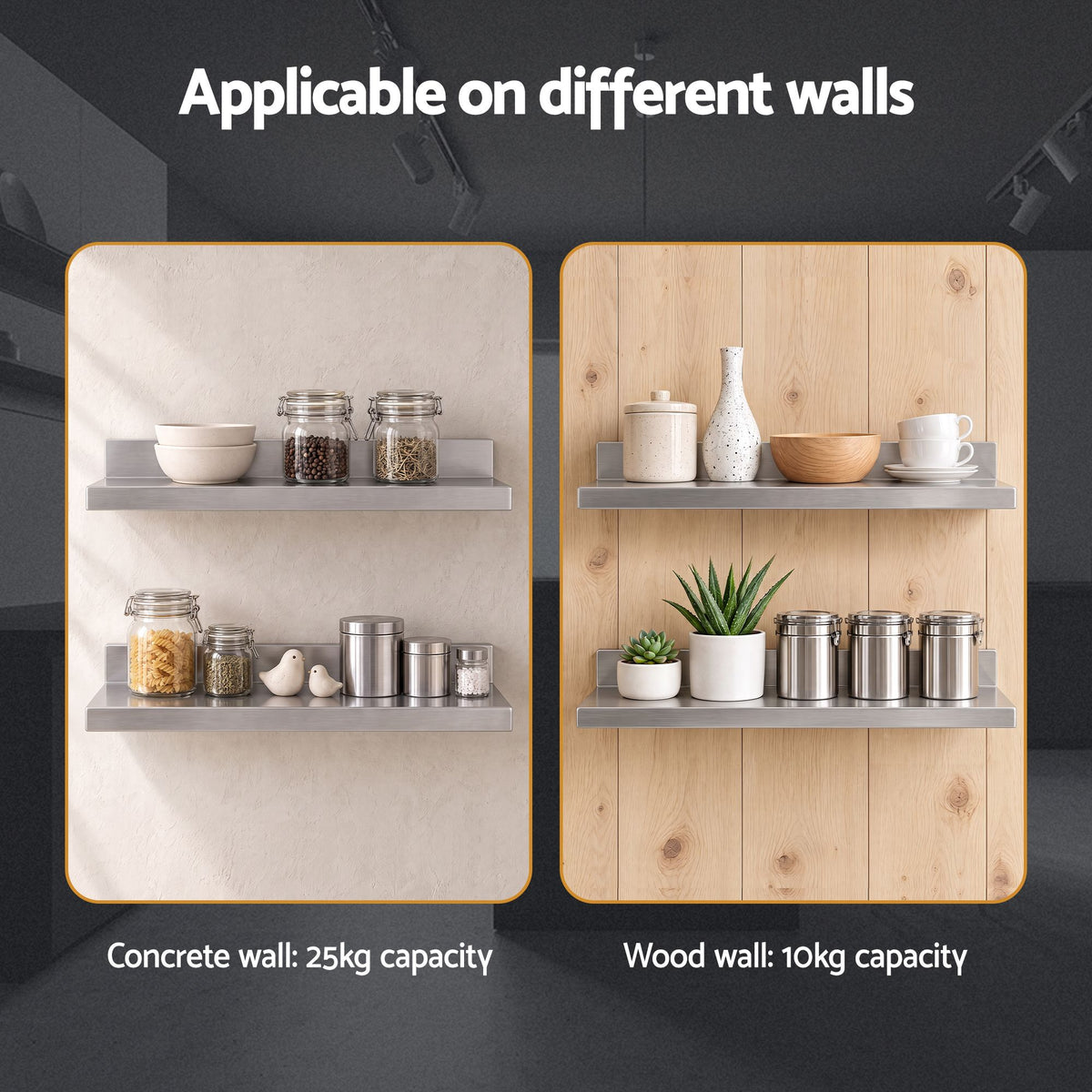 Cefito 610 x 220mm 430 Stainless Steel L-Shaped Kitchen Wall Shelf Awezingly