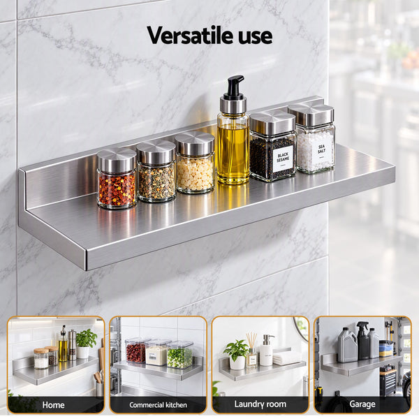 Cefito 610 x 220mm 430 Stainless Steel L-Shaped Kitchen Wall Shelf Awezingly