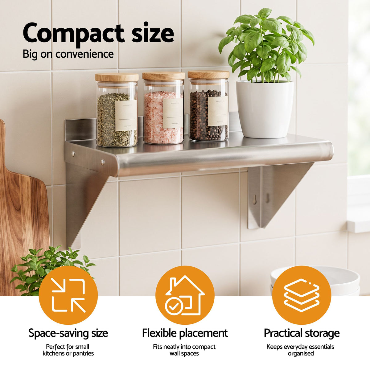Cefito 410 x 250mm 430 Stainless Steel Compact Kitchen Wall Shelf Awezingly