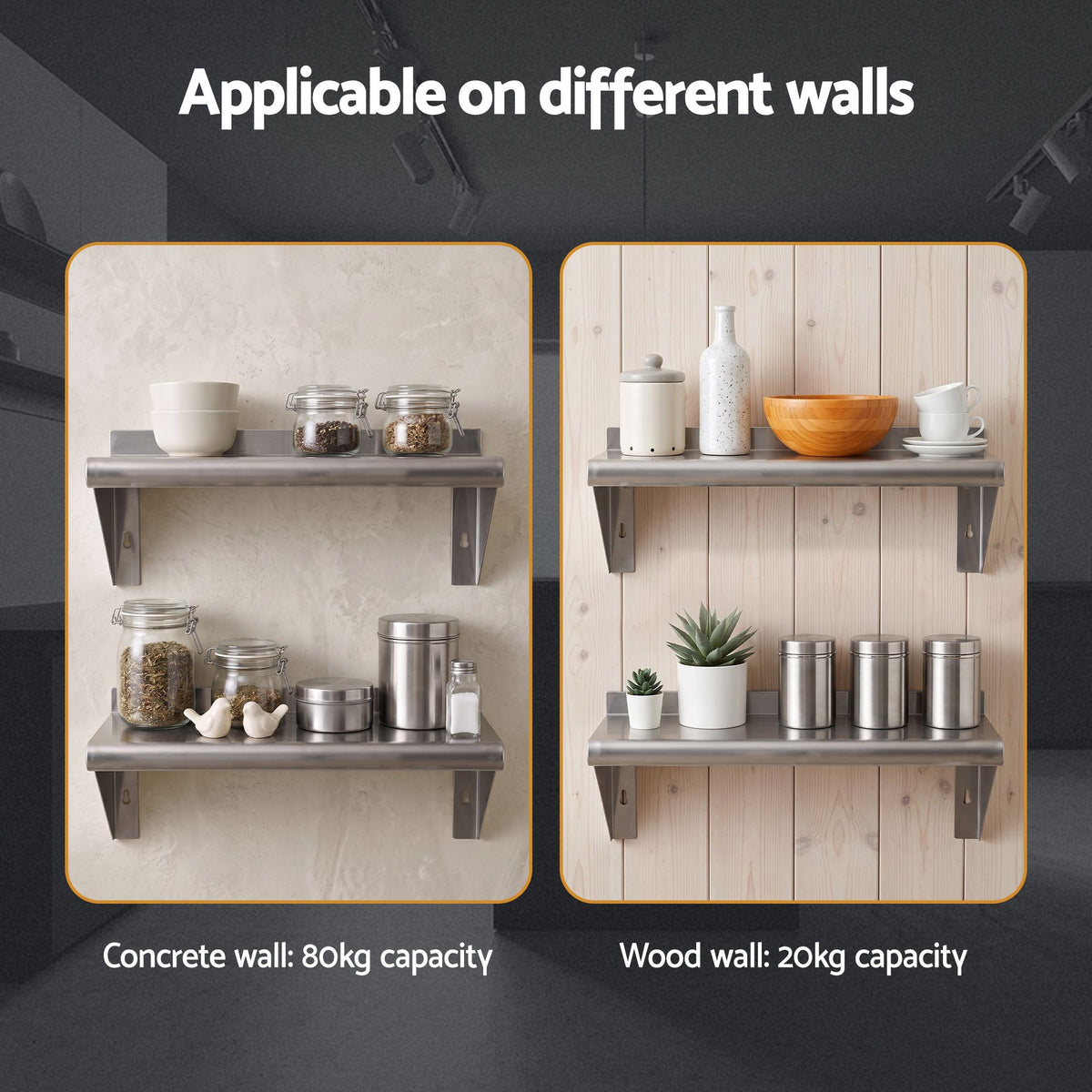 Cefito 410 x 250mm 430 Stainless Steel Compact Kitchen Wall Shelf Awezingly