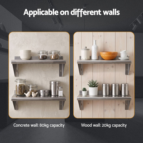 Cefito 410 x 250mm 430 Stainless Steel Compact Kitchen Wall Shelf Awezingly