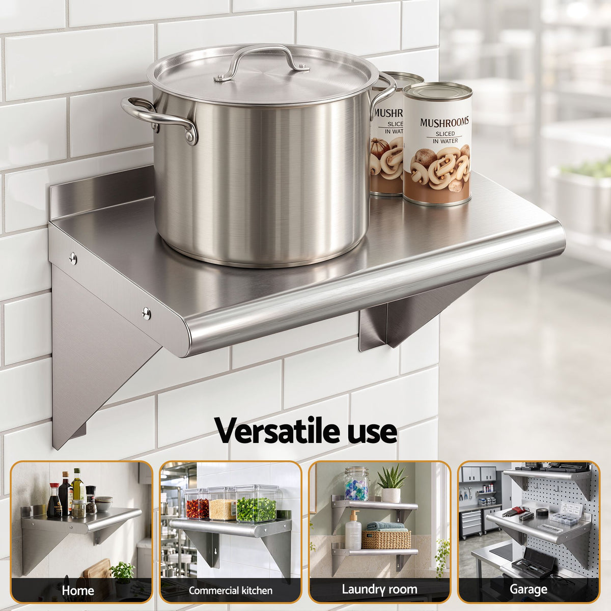 Cefito 410 x 250mm 430 Stainless Steel Compact Kitchen Wall Shelf Awezingly