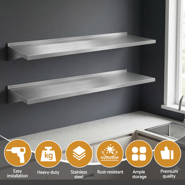 Cefito 2PCS 1200mm Stainless Steel Kitchen Wall Shelf Mounted Rack Awezingly