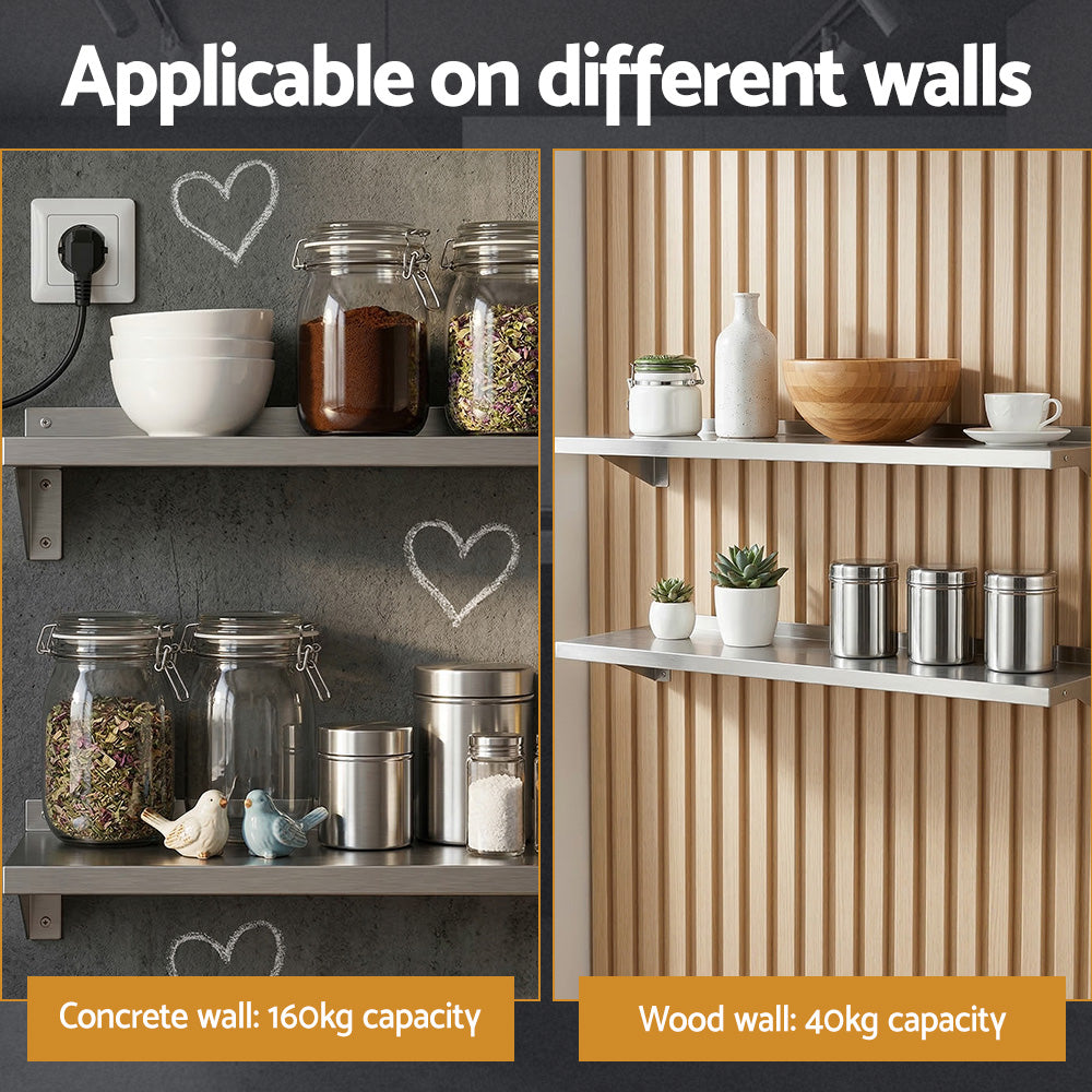 Cefito 2PCS 1200mm Stainless Steel Kitchen Wall Shelf Mounted Rack Awezingly
