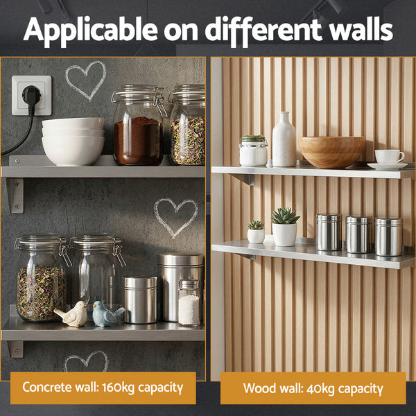Cefito 2PCS 1200mm Stainless Steel Kitchen Wall Shelf Mounted Rack Awezingly