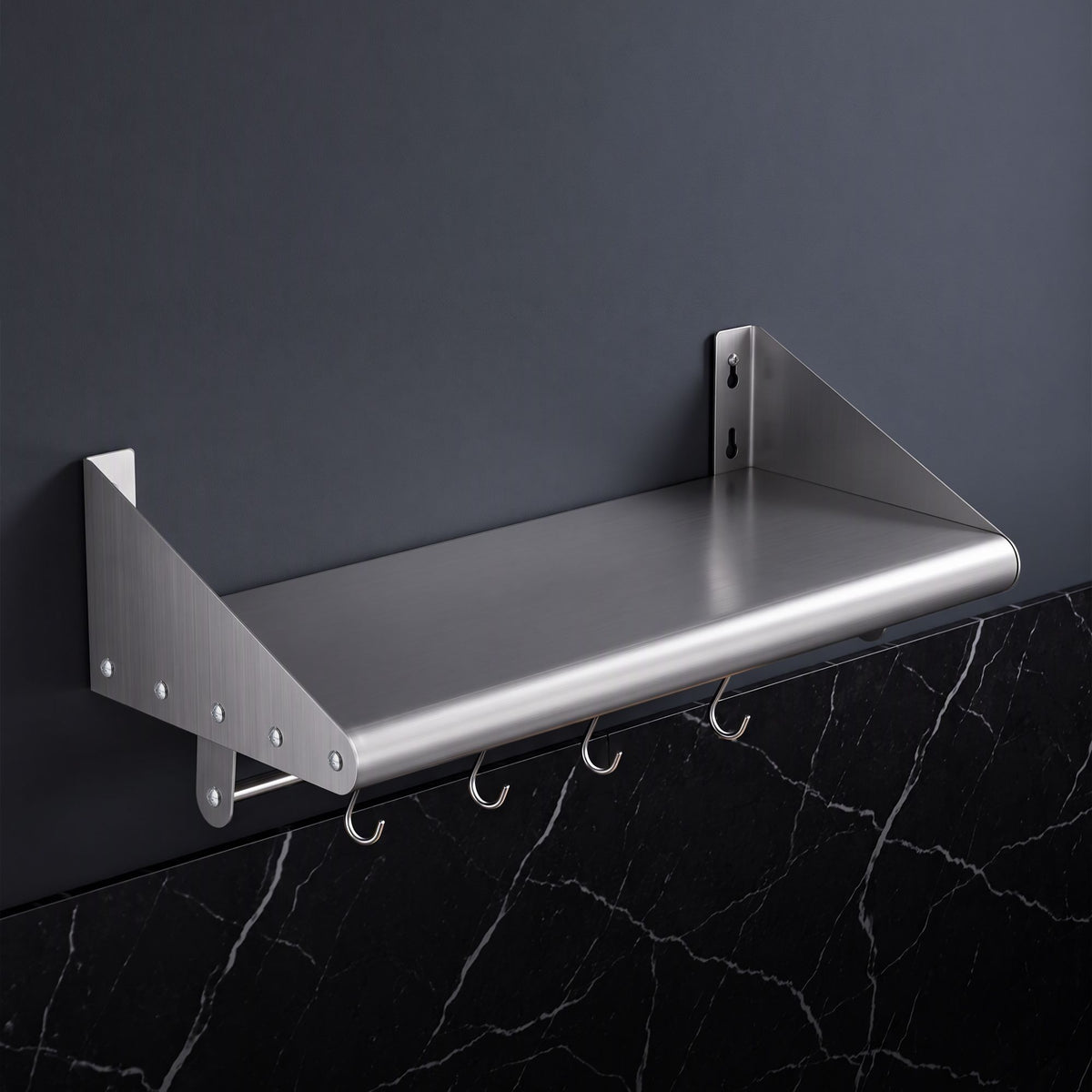 Cefito 610mm 430 Stainless Steel Wall Shelf with Hooks and Side Guards Awezingly