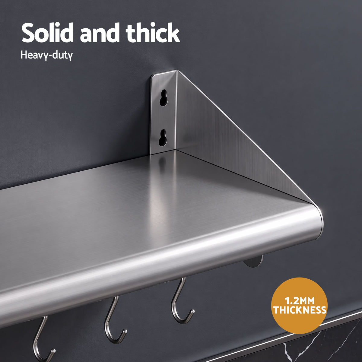 Cefito 610mm 430 Stainless Steel Wall Shelf with Hooks and Side Guards Awezingly