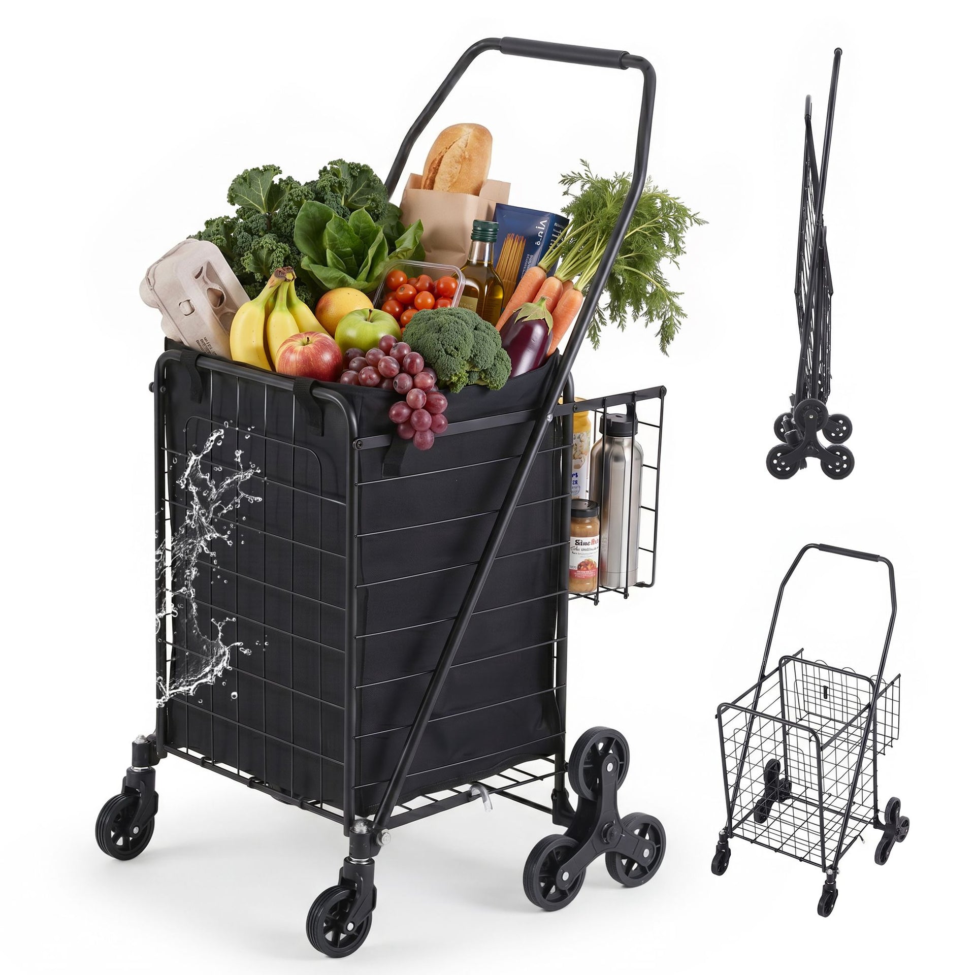 Emajin Shopping Trolley Cart Folding Aluminium Utility Cart Black Awezingly