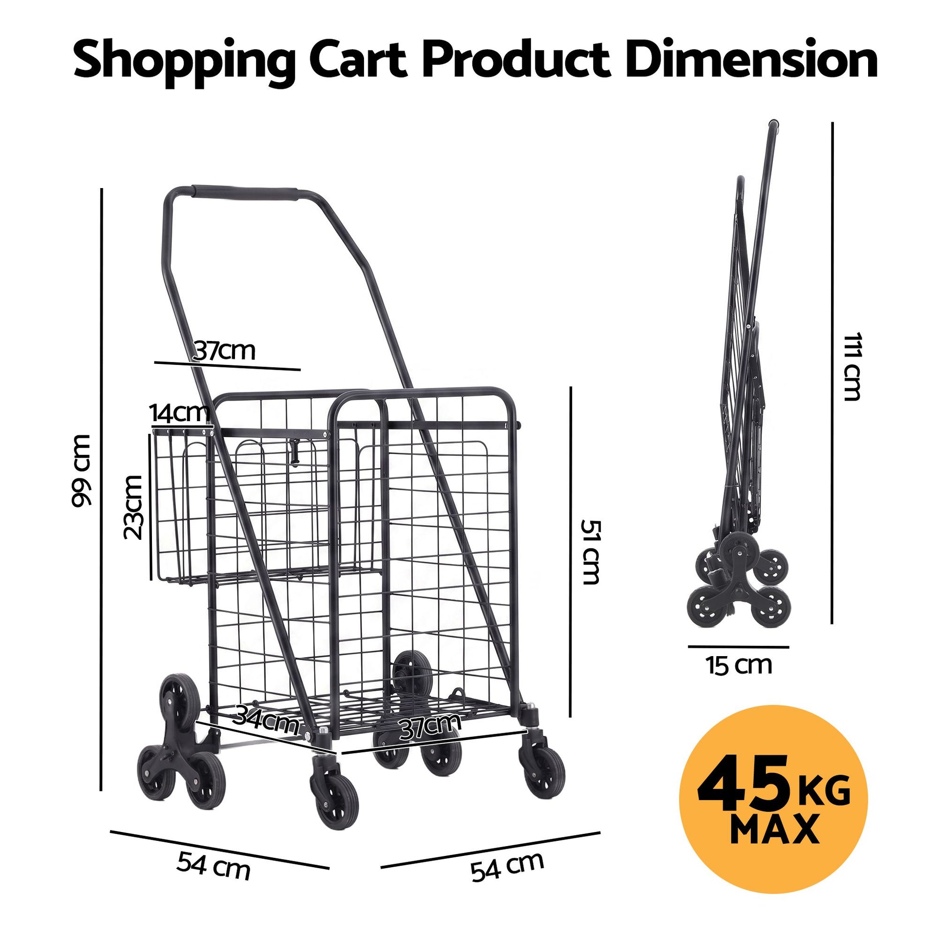 Emajin Shopping Trolley Cart Folding Aluminium Utility Cart Black Awezingly