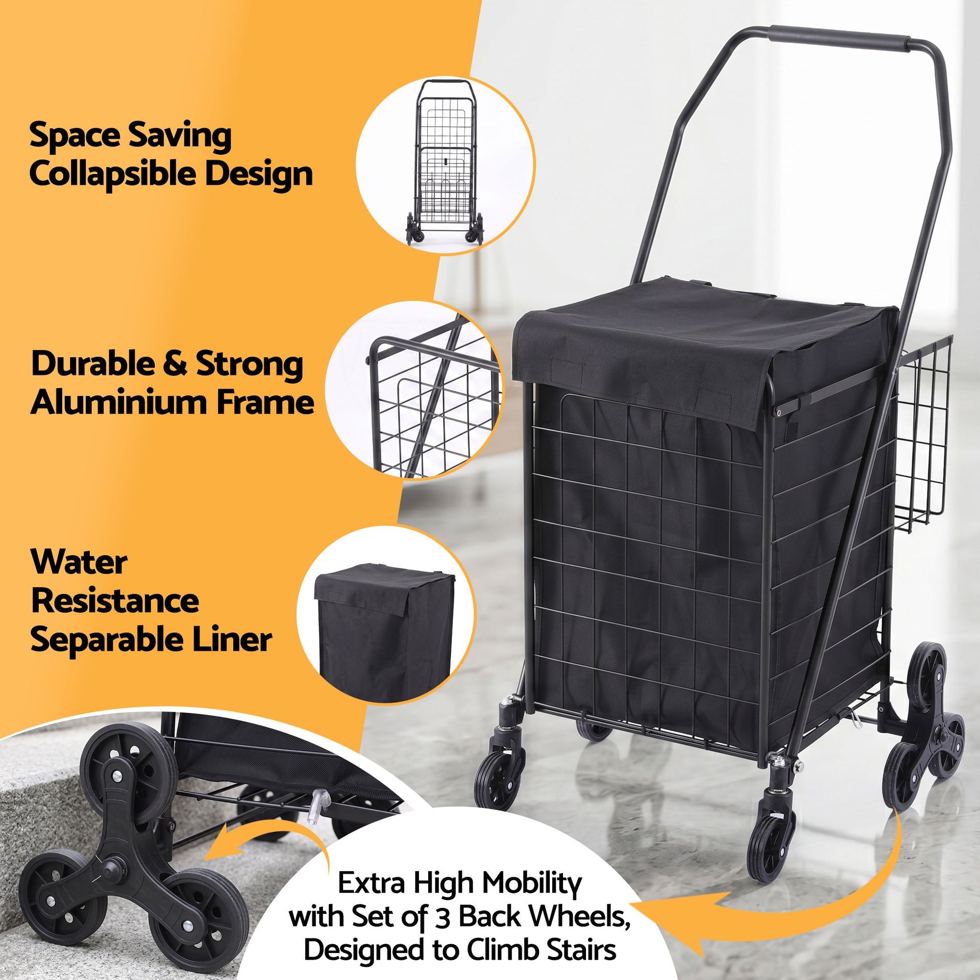 Emajin Shopping Trolley Cart Folding Aluminium Utility Cart Black Awezingly