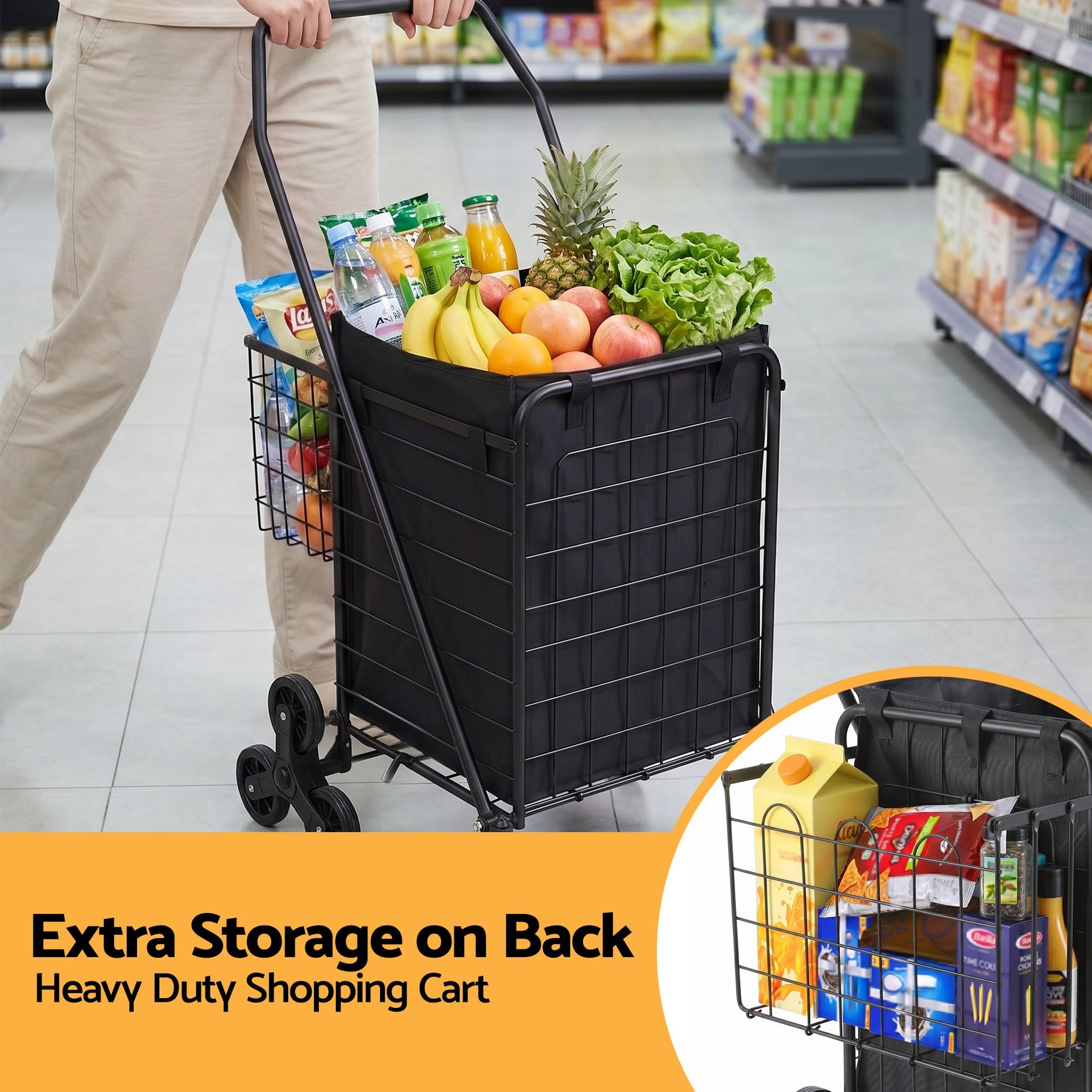 Emajin Shopping Trolley Cart Folding Aluminium Utility Cart Black Awezingly