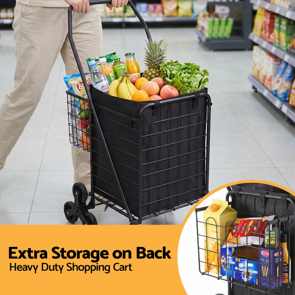 Emajin Shopping Trolley Cart Folding Aluminium Utility Cart Black Awezingly