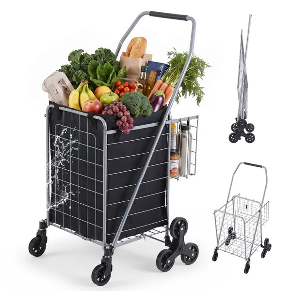 Emajin Shopping Trolley Cart Folding Aluminium Utility Cart Silver Awezingly