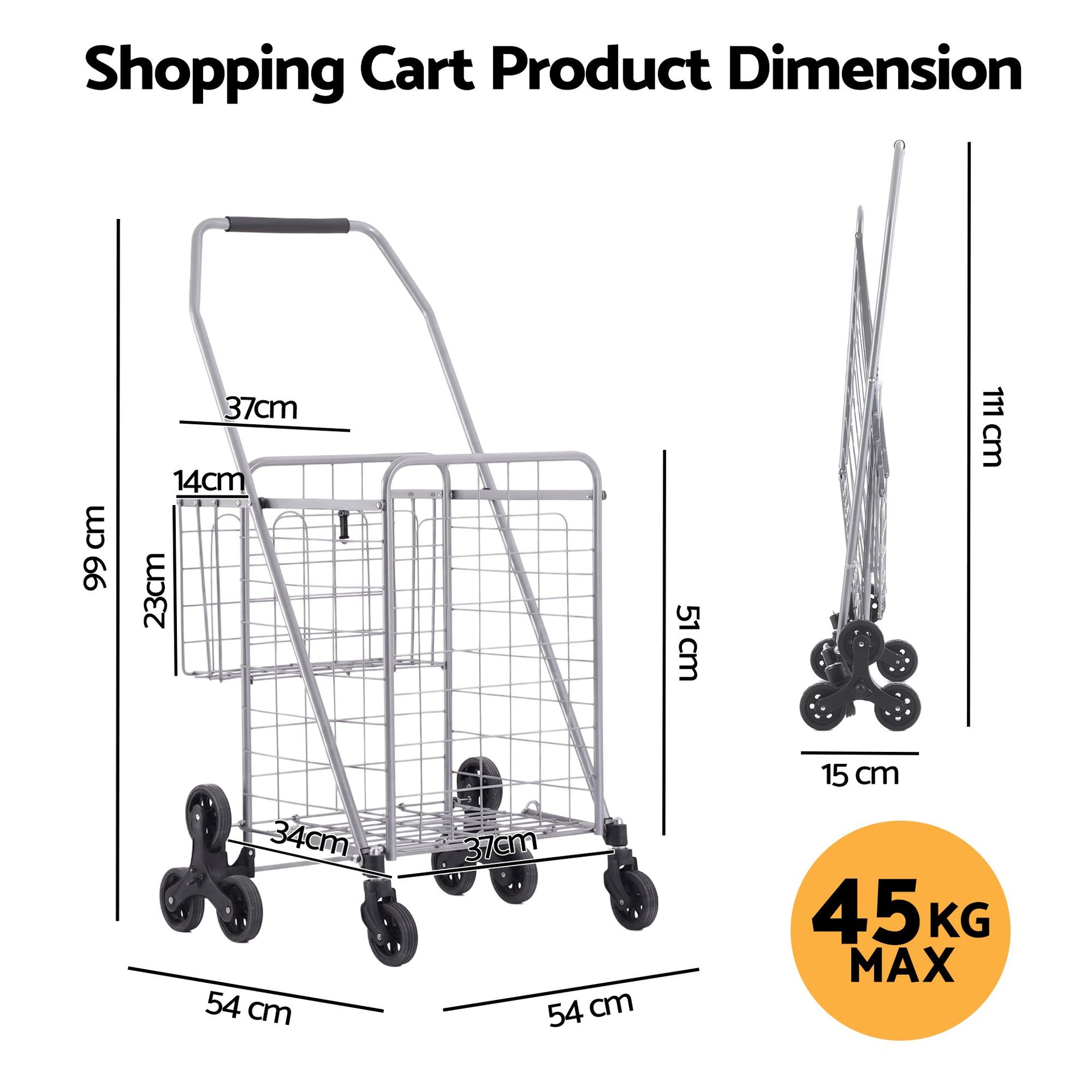 Emajin Shopping Trolley Cart Folding Aluminium Utility Cart Silver Awezingly