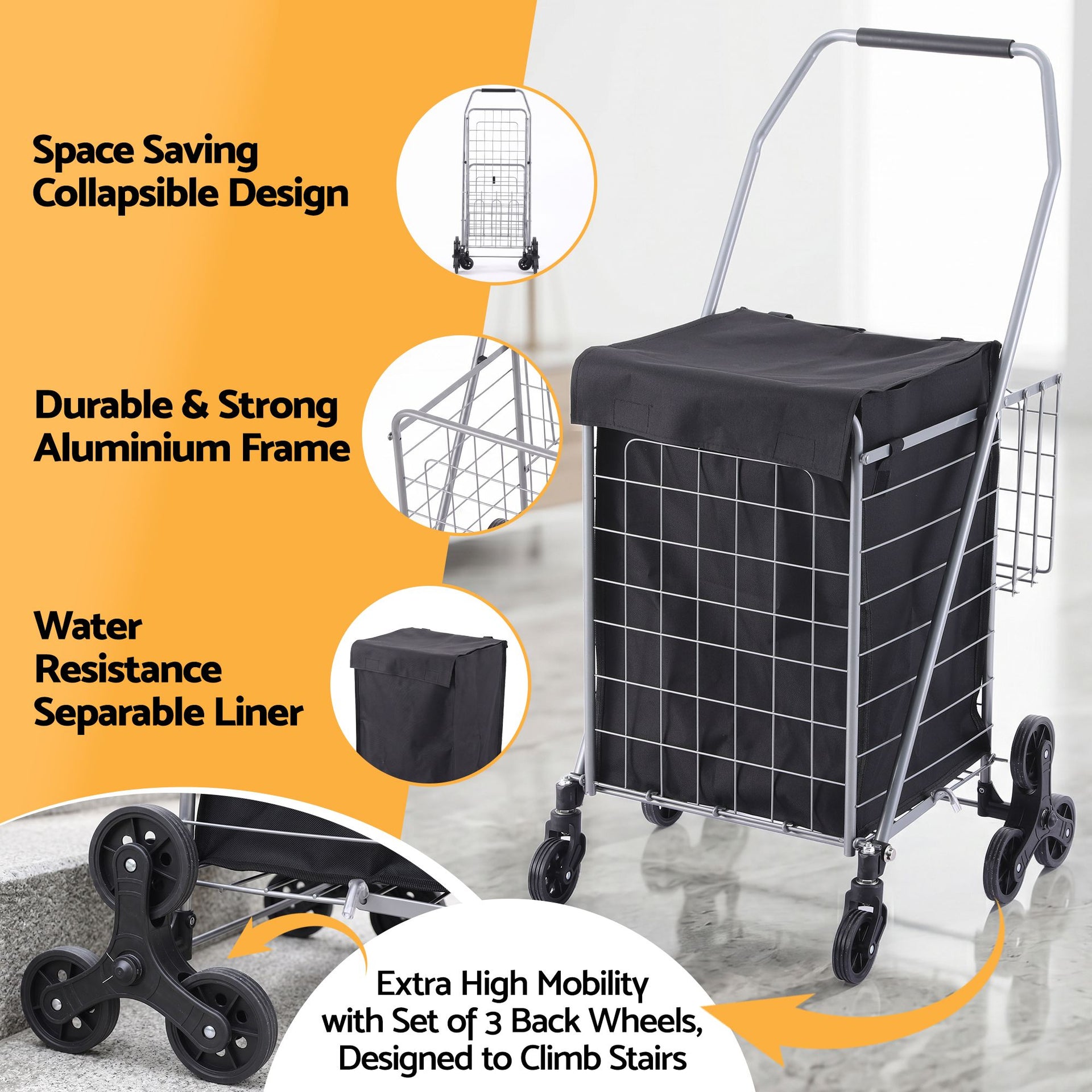Emajin Shopping Trolley Cart Folding Aluminium Utility Cart Silver Awezingly