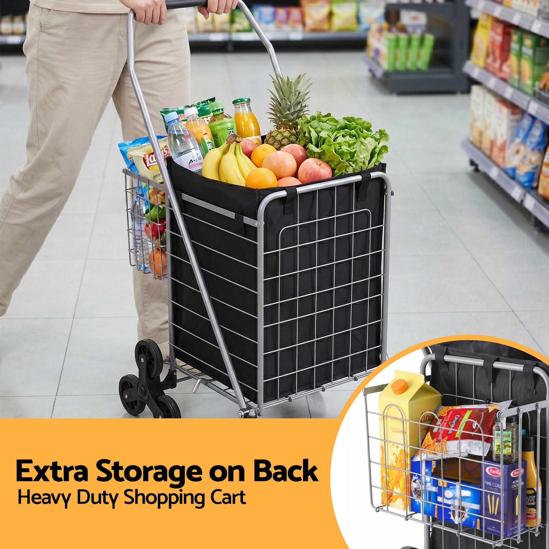 Emajin Shopping Trolley Cart Folding Aluminium Utility Cart Silver Awezingly