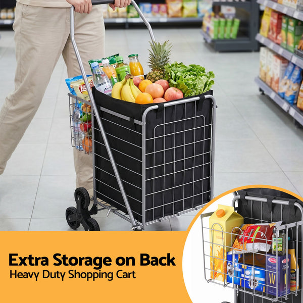 Emajin Shopping Trolley Cart Folding Aluminium Utility Cart Silver Awezingly