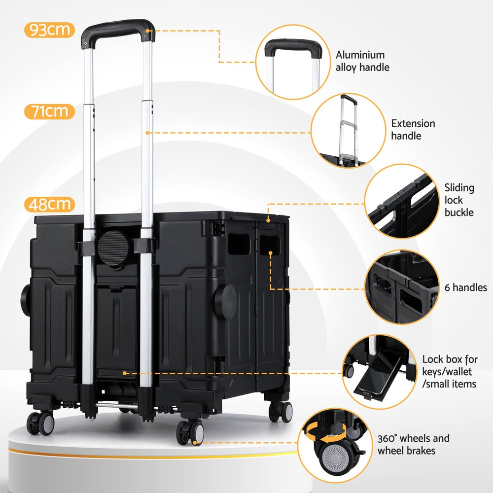 Emajin Shopping Trolley Cart 75L Foldable Black Emajin