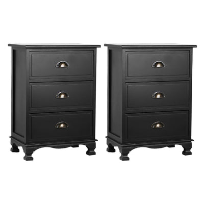 Artiss 2x Bedside Table 3 Drawers Vintage - THYME Black